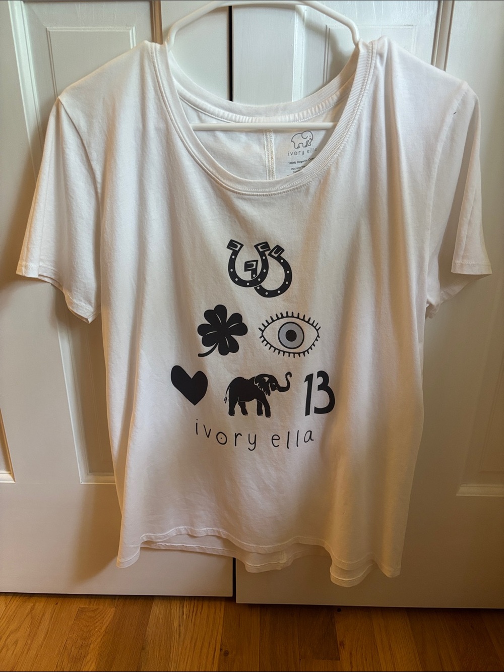 ivory ella White Tee with Black Lucky Charm Graphics